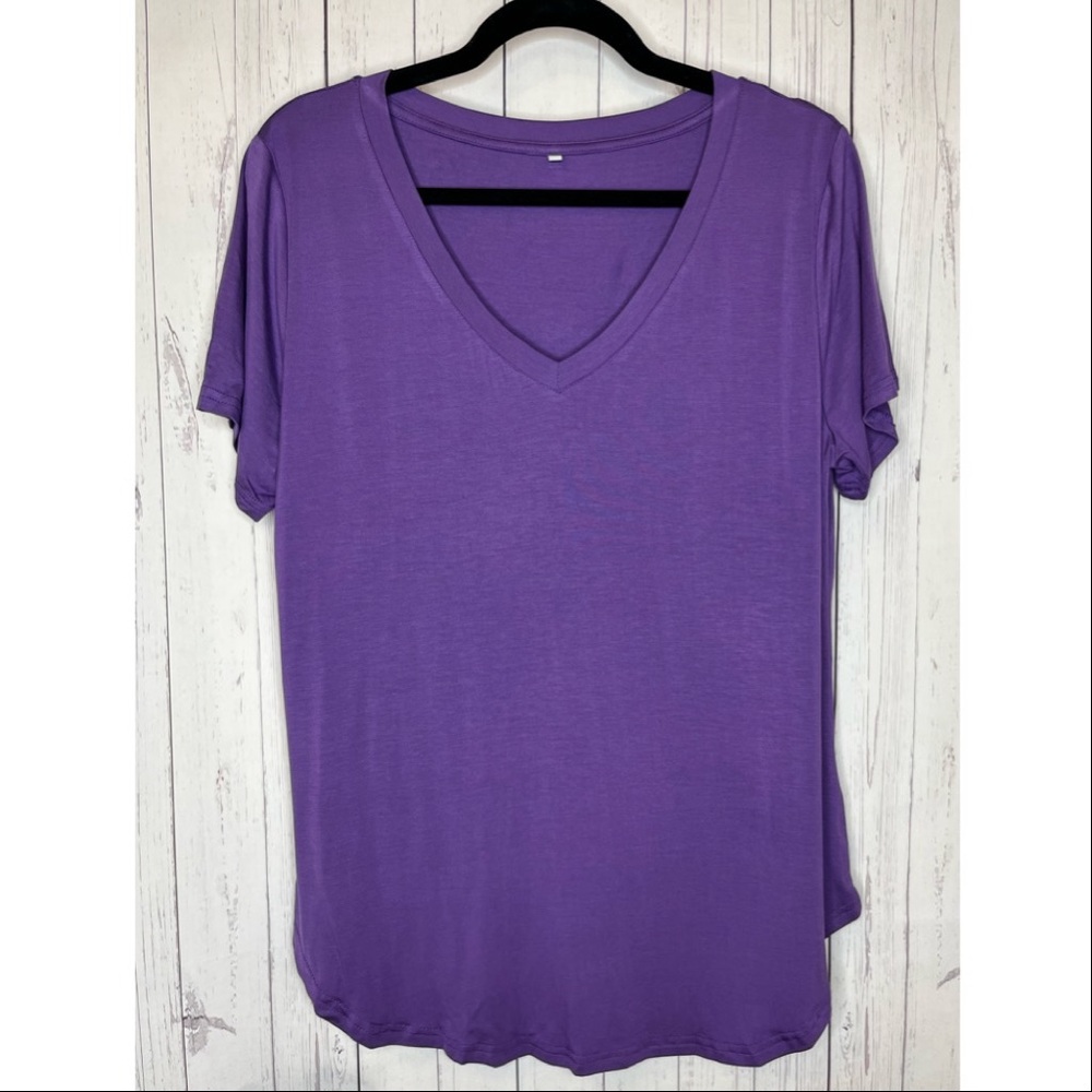 Women’s Size Large Purple V Neck Casual Tee Short Sleeve T-Shirt